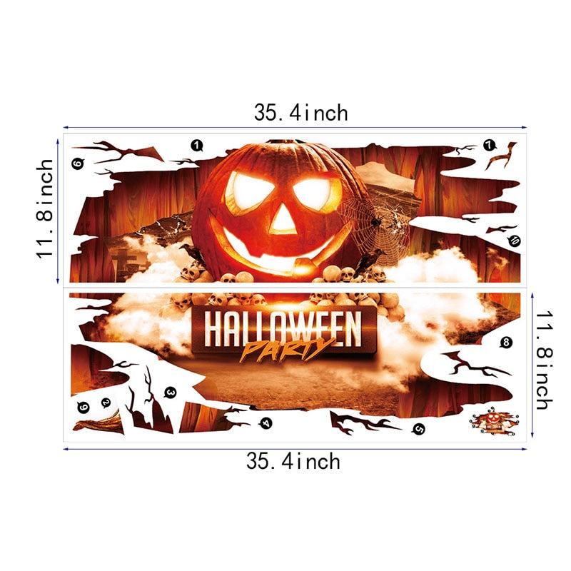 Halloween 3D Stickers View Scary Pumpkin Shaped Window Floor Stickers Halloween Decoration Poster PVC Removable Decal for Kids