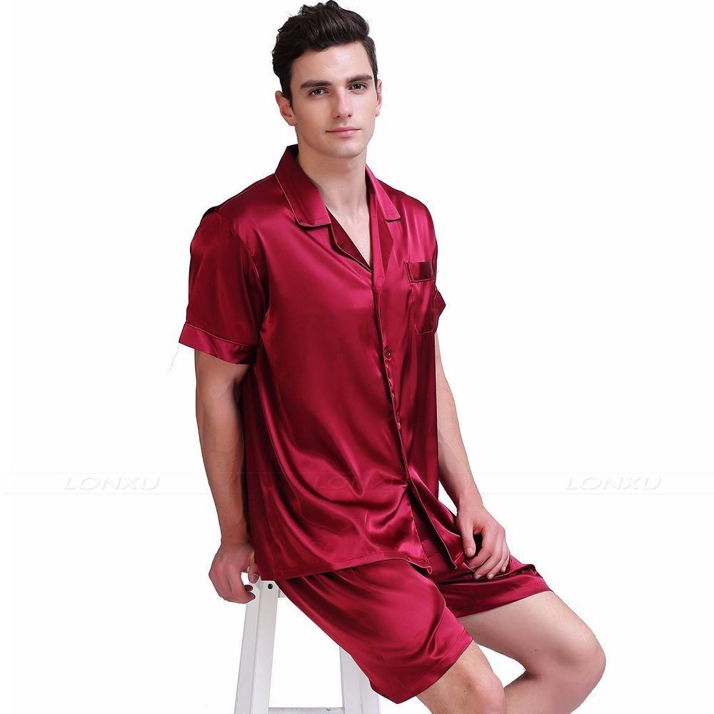 Mens Silk Satin Pajamas Pyjama Short  Set Sleepwear Loungewears