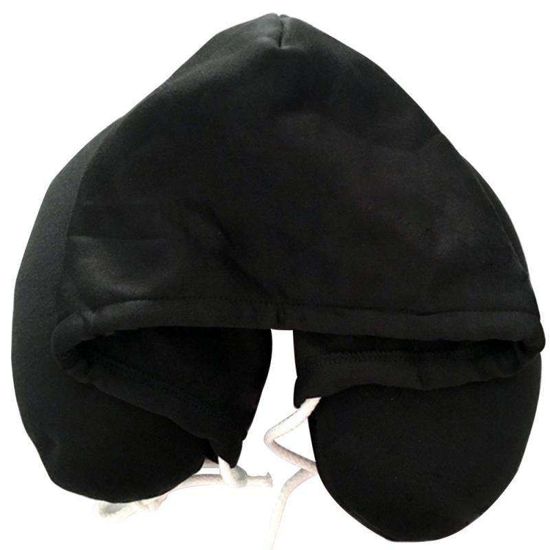 Adults Portable Solid U shaped Pillow Drawstring Microbeads soft Hooded Neck pillow for Trave