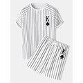Mens Stripe K Poker Print Raglan Sleeve Casual Shirts Two Pieces Outfits