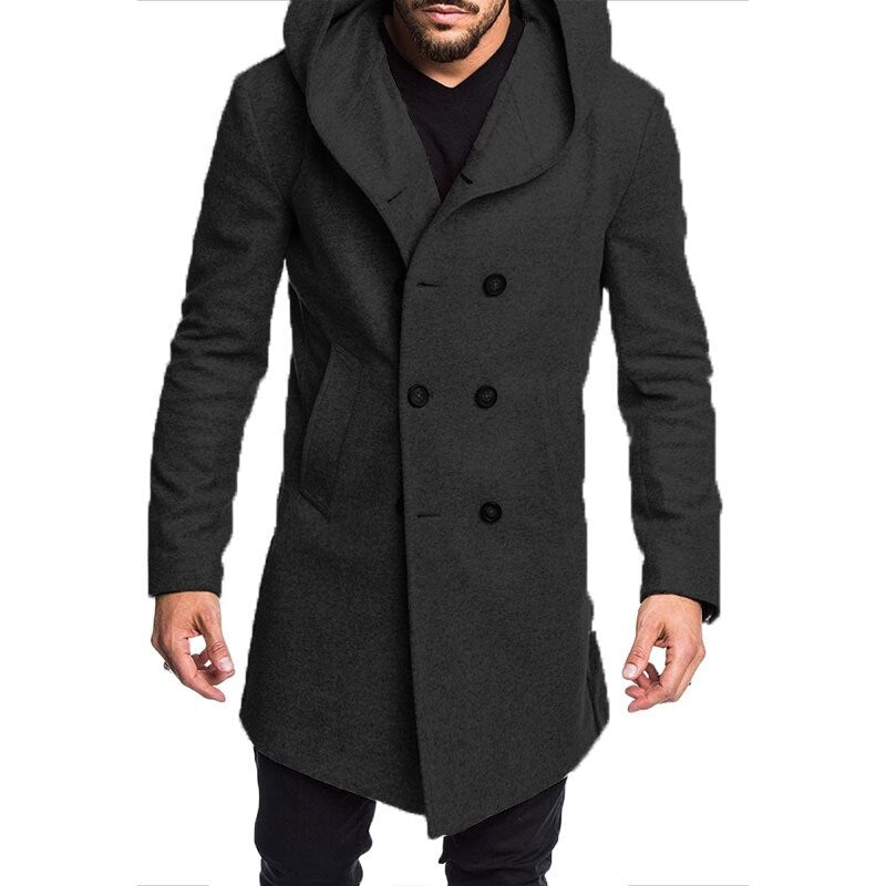 Autumn Mens Long Trench Coat Jacket Plus Size Outwear Casual Long Hooded Overcoat Mens Winter Coats and Jackets