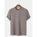 Mens Plain Texture Knitted Waffle Short Sleeve T-Shirt
