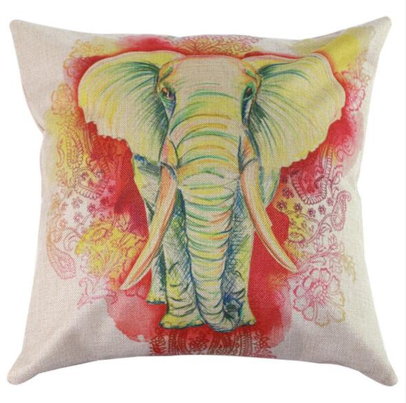 3D Elephant Print Cartoon Linen Cotton Cushion Cover