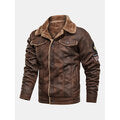 Mens Faux Fur Leather Suedes Warm Fleece Lined Thickened Logo Jackets With Flap Pockets