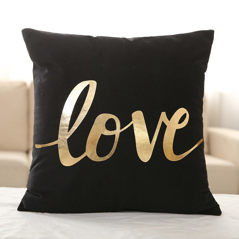 Gold Foil Pillow Cover Soft Velvet Black White Cushion Cover Deer Heart Lips Love Leaves Home Decorative PillowCase 45x45cm