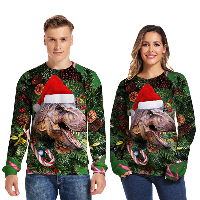 LISCN Unisex Women Christmas Sweater ugly Christmas Sweater Men Pullover Winter Plus Size Funny Autumn Tops Clothing Dinosaur