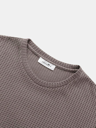Mens Plain Texture Knitted Waffle Short Sleeve T-Shirt