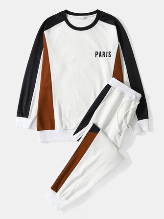 Mens Sports Splicing Paris Embroidered Sweatshirt Pants Leisure Suits
