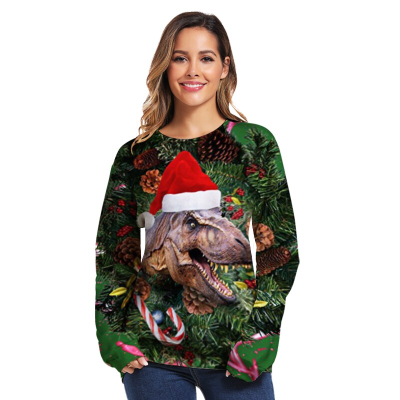 LISCN Unisex Women Christmas Sweater ugly Christmas Sweater Men Pullover Winter Plus Size Funny Autumn Tops Clothing Dinosaur