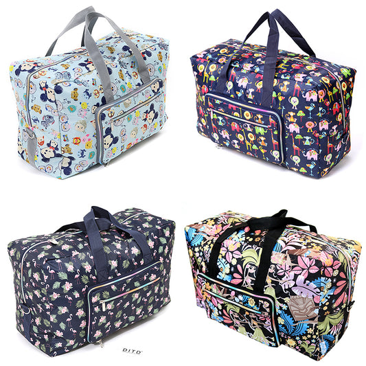 Foldable Travel Bag Women Large Capacity Portable Shoulder Duffle Bag Cartoon Printing Waterproof Weekend Luggage Tote