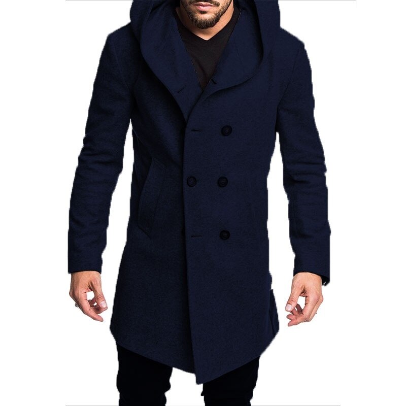 Autumn Mens Long Trench Coat Jacket Plus Size Outwear Casual Long Hooded Overcoat Mens Winter Coats and Jackets