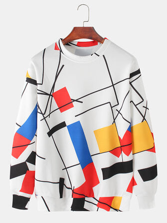 Mens Design Color Block Pullover Drop Shoulder Sweatshirts
