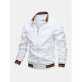 Mens Solid Color Pocket Zipper Stand Collar Sports Casual Long Sleeve Jackets