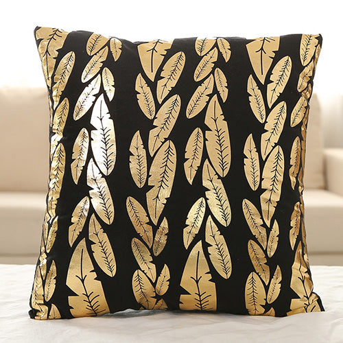 Gold Foil Pillow Cover Soft Velvet Black White Cushion Cover Deer Heart Lips Love Leaves Home Decorative PillowCase 45x45cm