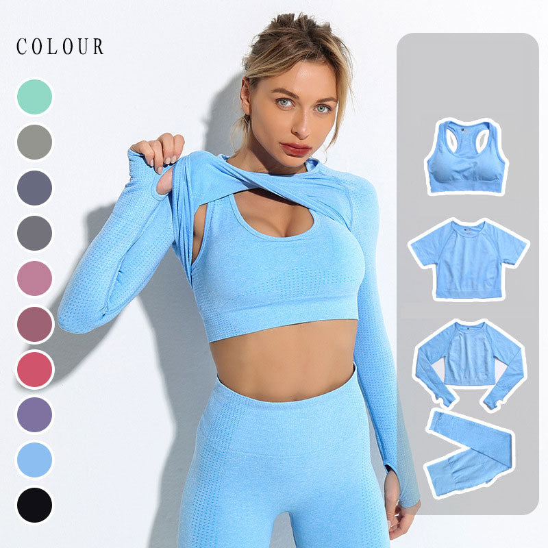 Women Sportswear Yoga Set Gym Clothing Tracksuit Long Sleeve Crop Top High Waist Seamless Leggings for Fitness Sports Short Suit
