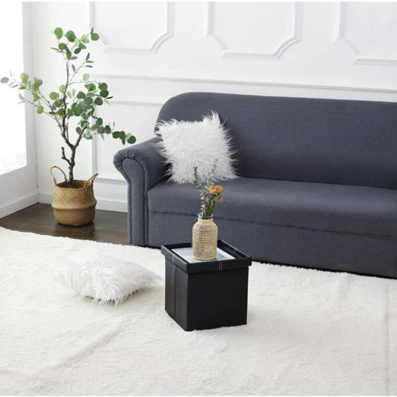 Non-slip Foldable Ottoman Storage Stool Leather Footstool Storage Box