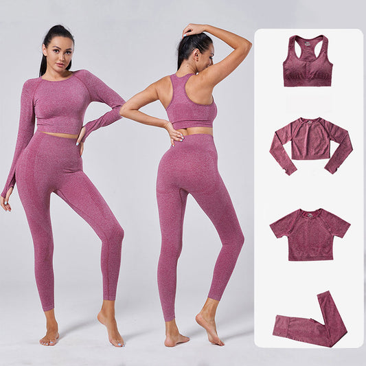 Women Sportswear Yoga Set Gym Clothing Tracksuit Long Sleeve Crop Top High Waist Seamless Leggings for Fitness Sports Short Suit