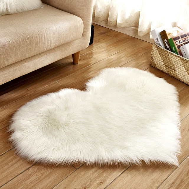 Love Heart Rugs Artificial Wool Hairy Carpet Faux Floor Mat Fur Plain Fluffy Area Rug Soft Living Room Carpet Bedroom Floor Mat