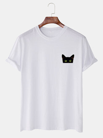 Mens Sample Cartoon Cat Graphic Casual Cotton Short Sleeve T-Shirts
