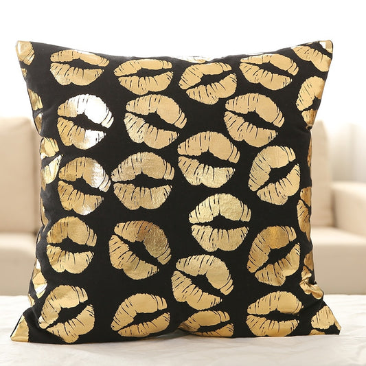 Gold Foil Pillow Cover Soft Velvet Black White Cushion Cover Deer Heart Lips Love Leaves Home Decorative PillowCase 45x45cm