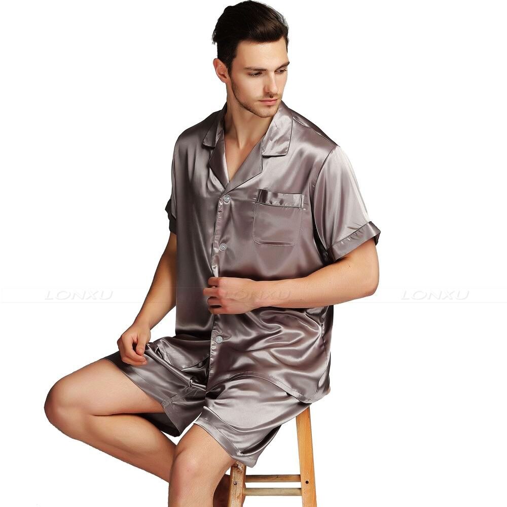 Mens Silk Satin Pajamas Pyjama Short  Set Sleepwear Loungewears