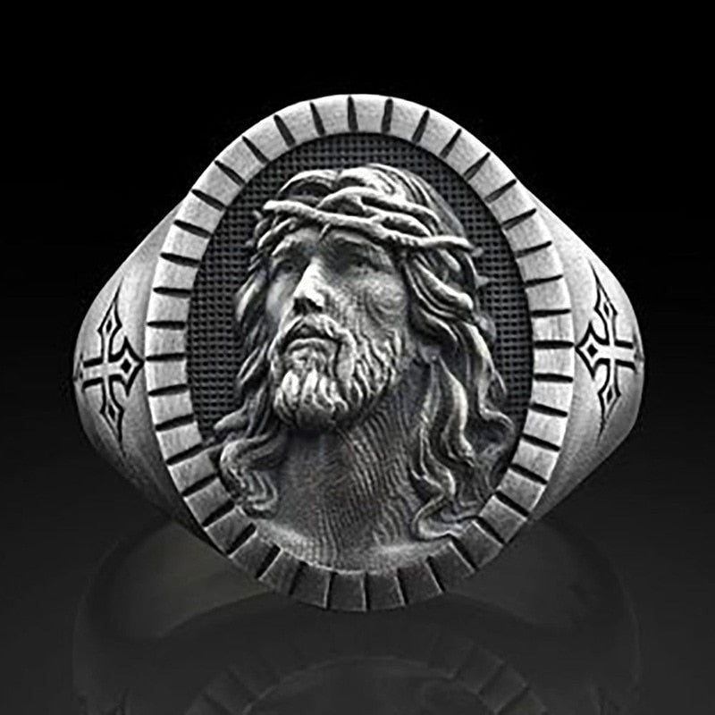 Vintage Silver Color Jesus Cross Ring For Men Women Popular Fashion Religious Belief Jewelry