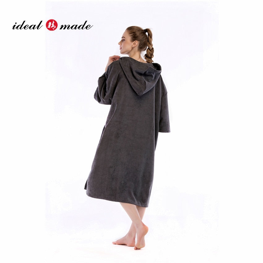Solid color toweling drying robe poncho towel beach swimming cloak towel for adult 110x75cm with tie dye pocket