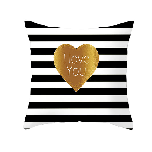 Black White Heart Cushion Cover Arrow I Love You Letters Happy Valentine Pillow Covers Gifts for Couples Valentine's Decoration