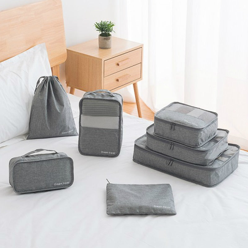 Waterproof Travel Tote System Durable 7 Pieces One Set Packing Cube Unisex Clothing Sorting Large Capacity Of Tidy Pouch