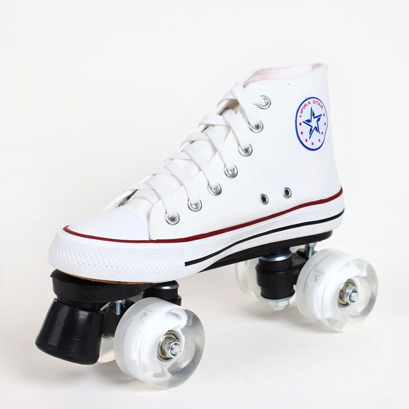 Black White Adult Canvas Roller Skates Double Row Women 4-wheels Flash Outdoor Casual Skating Shoes Patins Europe Size 35-44