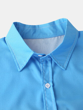 Mens Designer Gradient Fold Down Collar Short Sleeve Casual Shirts