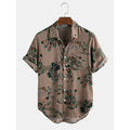 Cotton Peacock Feather Floral Print Casual Short Sleeve Shirts