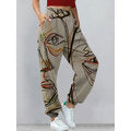 Vintage Abstract Portrait Graffiti Art Print Elastic Waist Jogging Pants