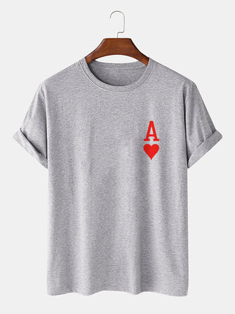 Mens Ace Of Hearts Poker Print 100% Cotton Short Sleeve T-Shirts