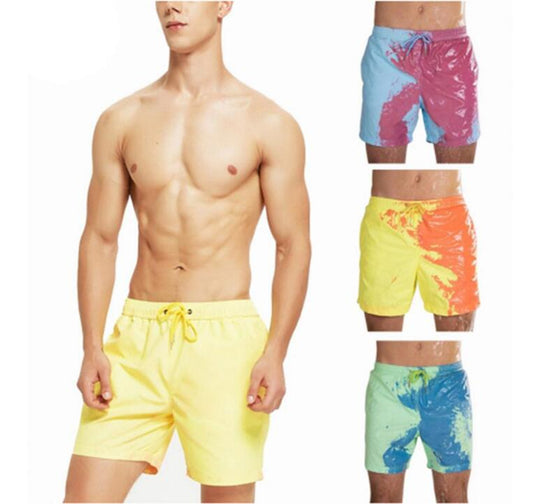 Men Beach Short Change Color Beach Pant for Boy Quick Dry High Temperature Discoloration Male Running Gym Summer Swimming Shorts