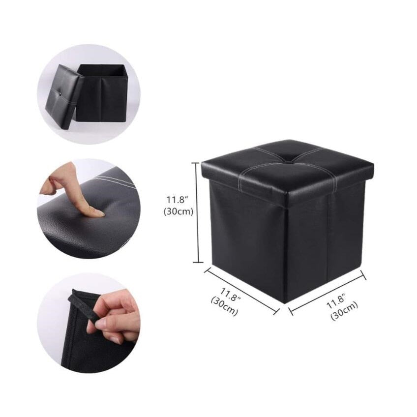 Non-slip Foldable Ottoman Storage Stool Leather Footstool Storage Box