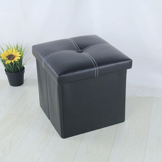 Non-slip Foldable Ottoman Storage Stool Leather Footstool Storage Box