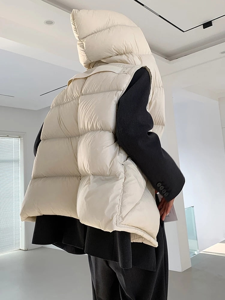 Ultra Light Waistcoat 90% White Duck Down Women Vest Hooded Winter Thick Bread Down Jacket Sleeveless Female Loose Gilet Outwear