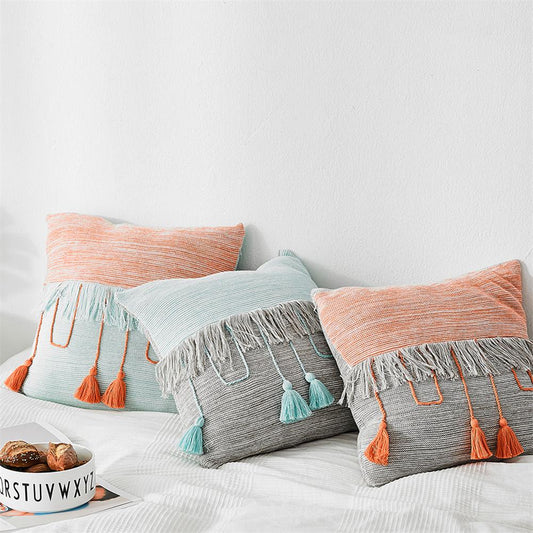 Cable Knit Cushion Cover Vintage Mix color Grey Blue Orange Tassels Pillow Case Soft Home Decor Pillow cover Bohemia Pillow