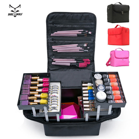 Women Makeup Organizer Large Capacity Multilayer Clapboard Cosmetic Bag Case Beauty Salon Tattoos Nail Art Tool Bin