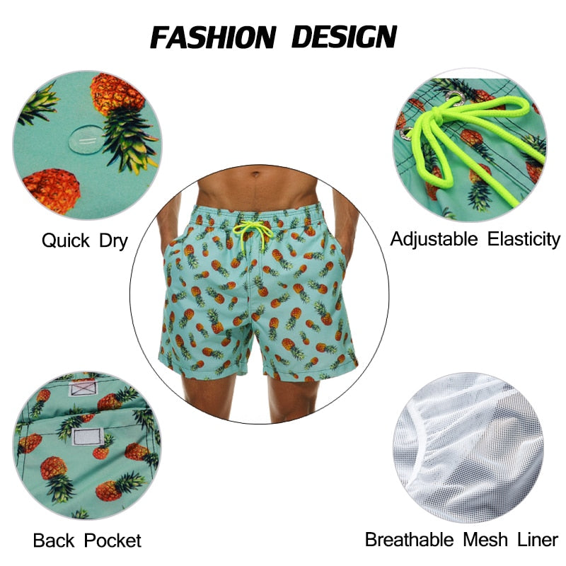 Mens Printed Swim Shorts Beach Trunks with Strings Funny Shorts with Mesh Lining Swimwear Bathing Suits Beachwear Dry Striped