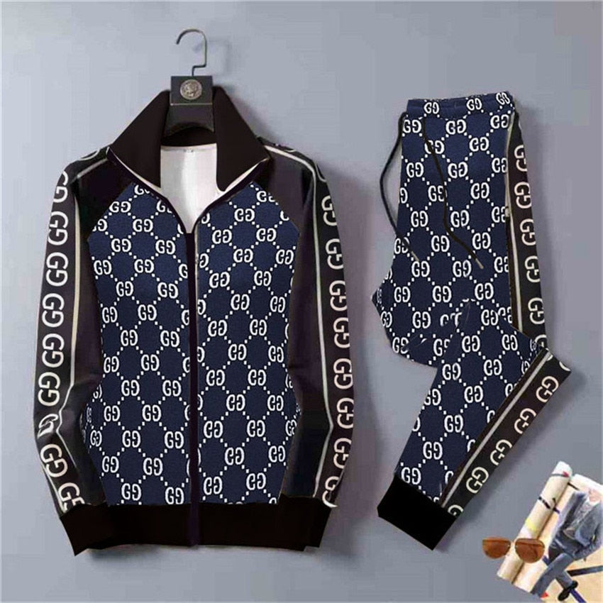 Track And Field New Men's Fall Winter Sportswear Fashion Zipper Jacket + Hip Hop FItness Jogging Pants Large Casual Suit