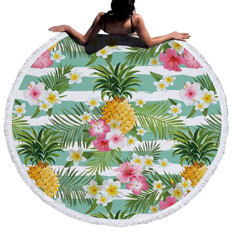 Urijk Printed Tropical Leaves Flower Beach Towel Round Microfiber Beach Towels for Living Room Home Decor Boho Style Bath Towels