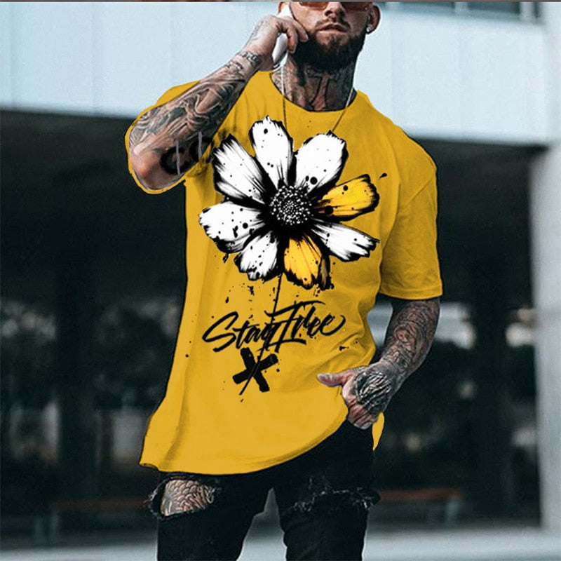 Tshirts Men Sunflower Shirt Harajaku Mens Clothing Summer Best Seller Streetwear Casual Loose Letter Print Tee Short Sleeve Tops