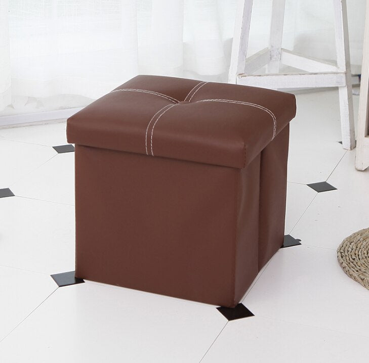 Non-slip Foldable Ottoman Storage Stool Leather Footstool Storage Box