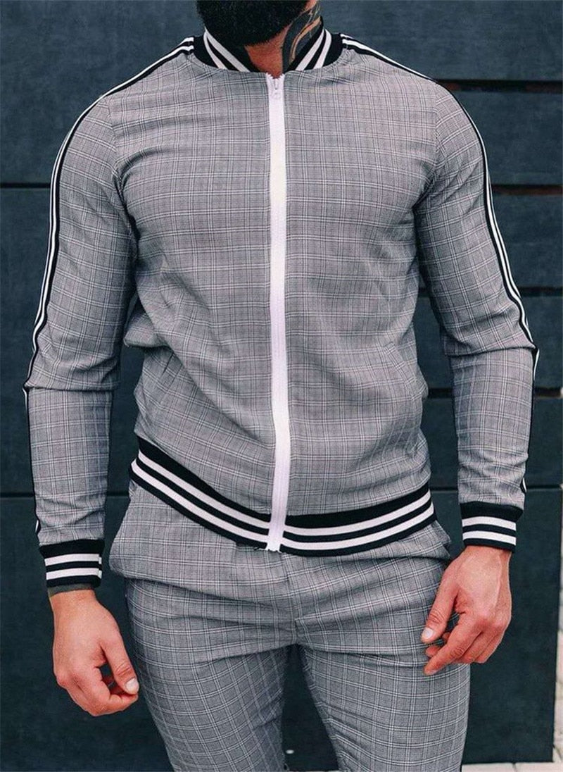 French New Sports Suit, high Quality 3D-Printed Plaid Gym Zipper Jacket Track Track Pants BrandSets