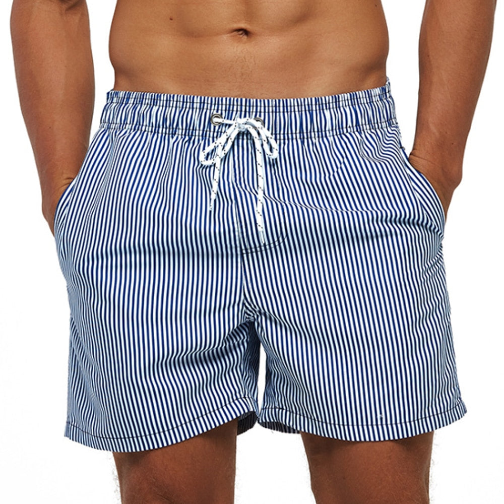 Mens Printed Swim Shorts Beach Trunks with Strings Funny Shorts with Mesh Lining Swimwear Bathing Suits Beachwear Dry Striped