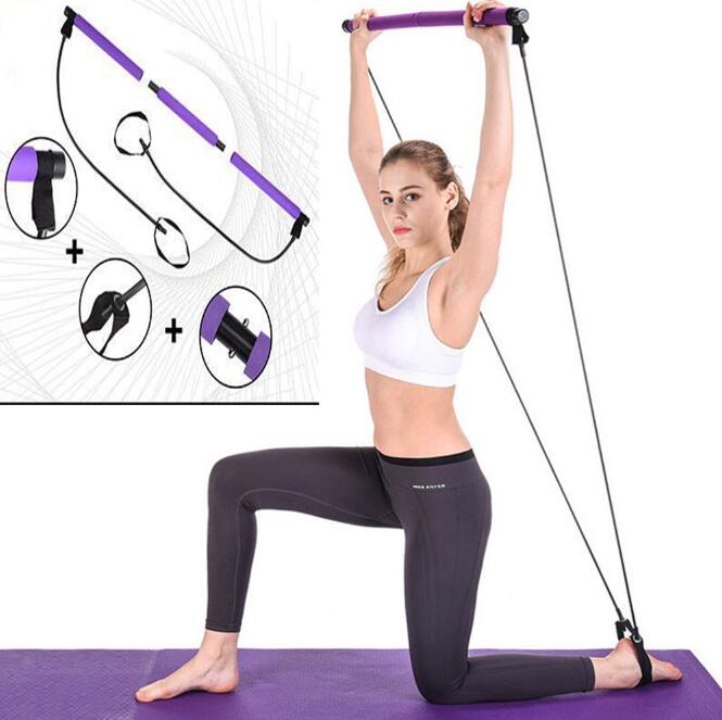 Fitness Pilates Bar Kit with Resistance Band Portable Fitness Pilate Stick Crossfit Bodybuild Yoga Elastic Band Exercise Workout