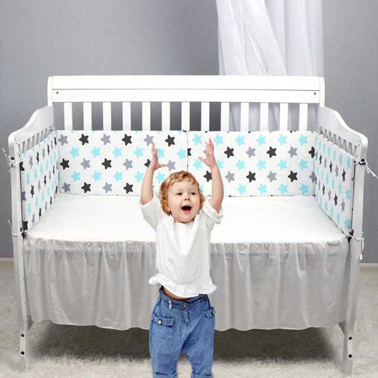 Print Baby Bed Bumper Double-faced Detachable Newborn Crib Around Cot Protector Kids Room Decor