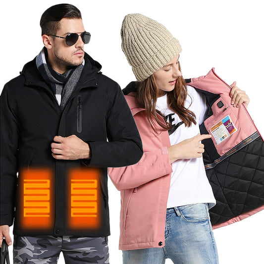 Outdoor USB Heated Hiking Jacket Women Men Winter Warm Overcoat Camping Trekking Windbreaker Ski Waterproof Jackets Coats AM354